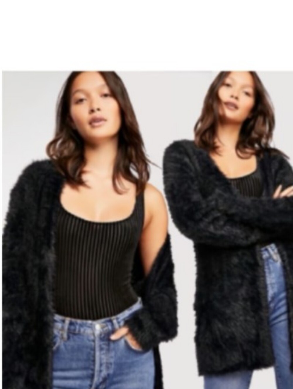 Free People Black Faux Fur Open Cardigan Sweater